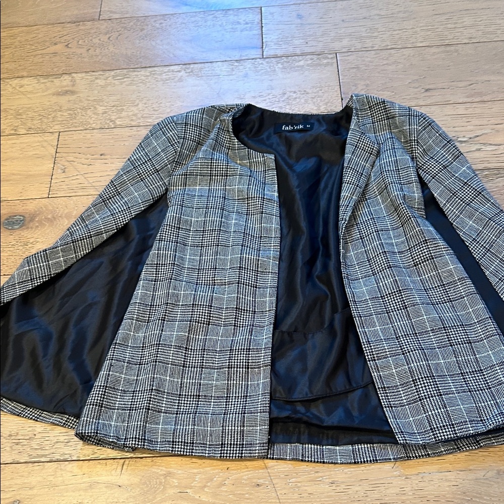 fab'rik Black and White Plaid Cape Blazer